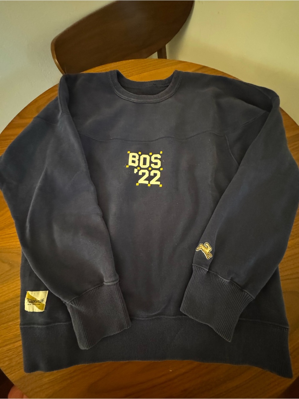 Tracksmith Navy Trackhouse Crewneck Sweatshirt from Boston Marathon 2022
